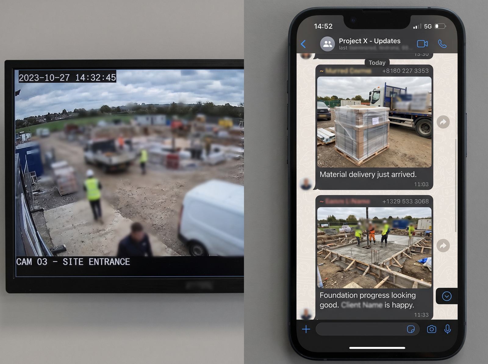 Real Real One project group updates and site camera views, shared with client consent